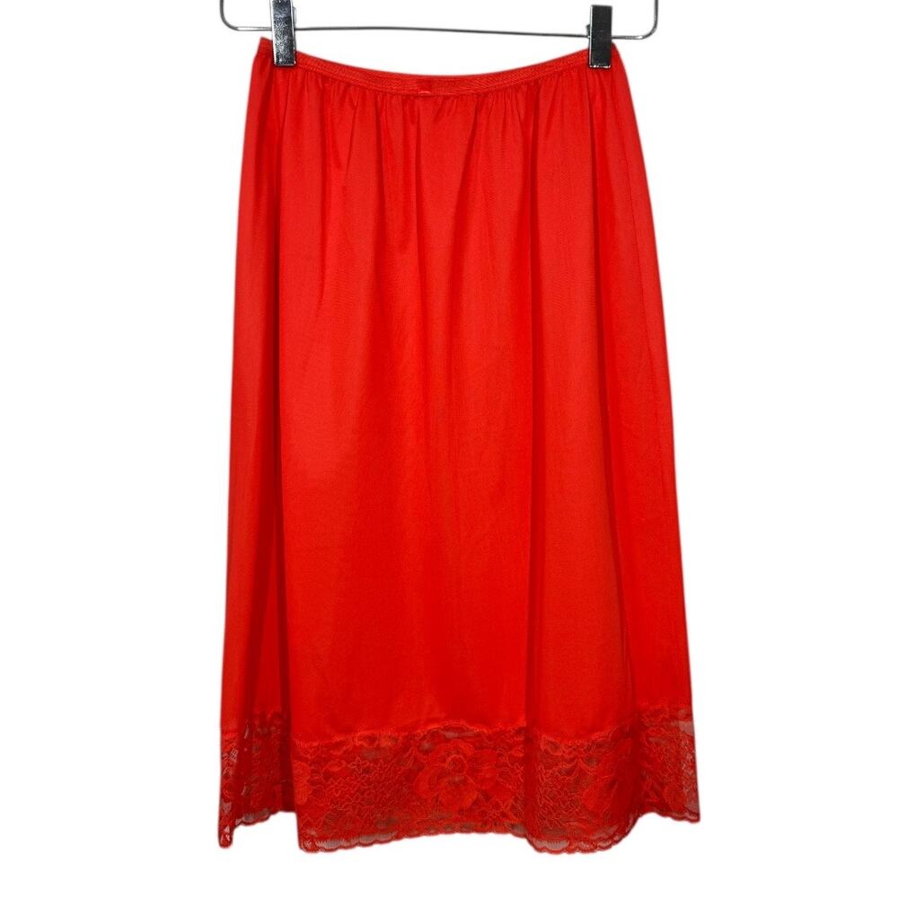 Vintage Vanity Fair Half Slip Skirt Medium Bright Red Lace Trim Nylon USA Made